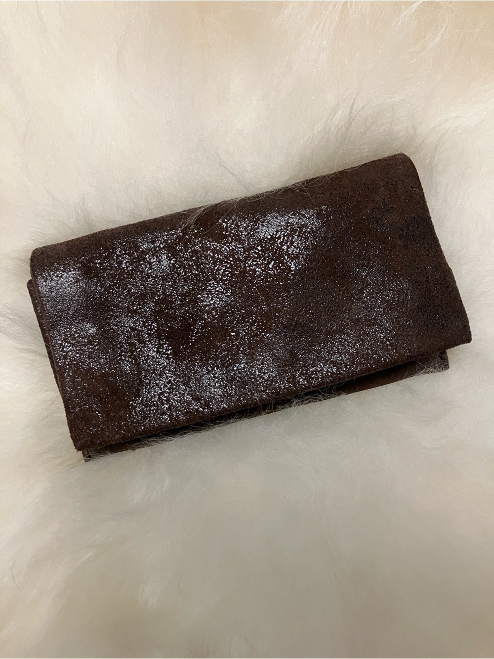 Latico NJ USA - Shimmery Dark Brown Fold-Over Wallet Clutch